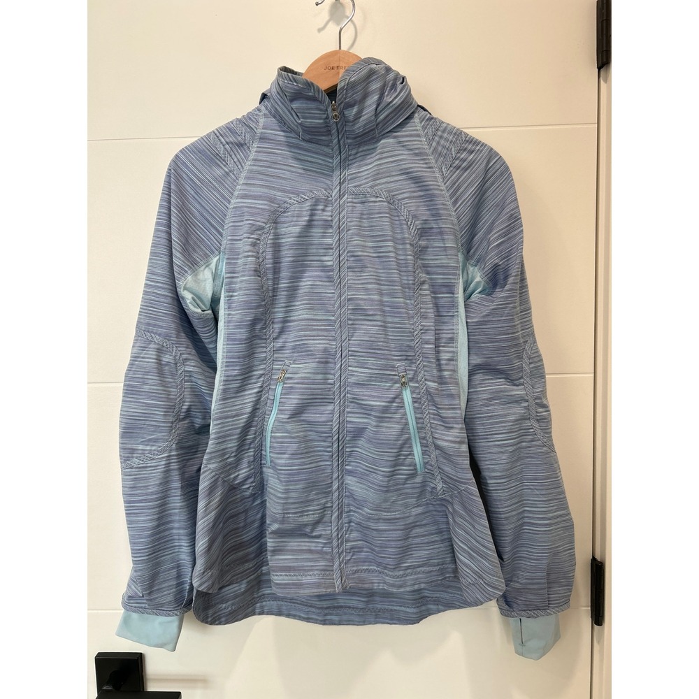 Lululemon Athletica Blue Space Dye Striped Full Zip Hooded Jacket Thumbholes 6